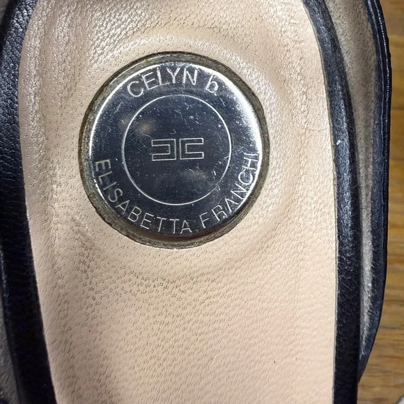 Celyn b. by Elisabetta Franchi Black Leather Gold Heel Sandals 39 Italy - Picture 7 of 8